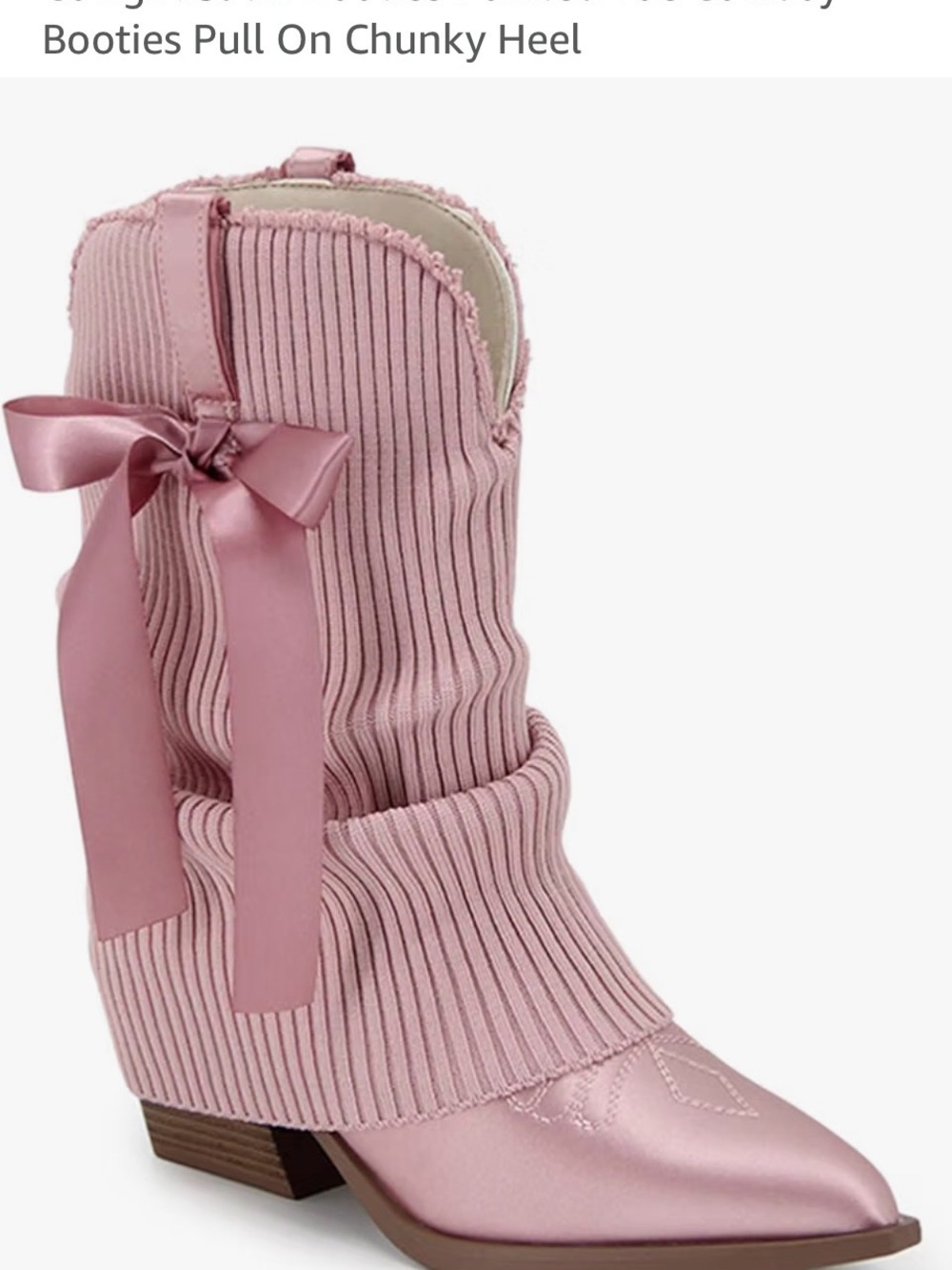 Pink Ribbed Pull-On Bootie with Ribbon Bow